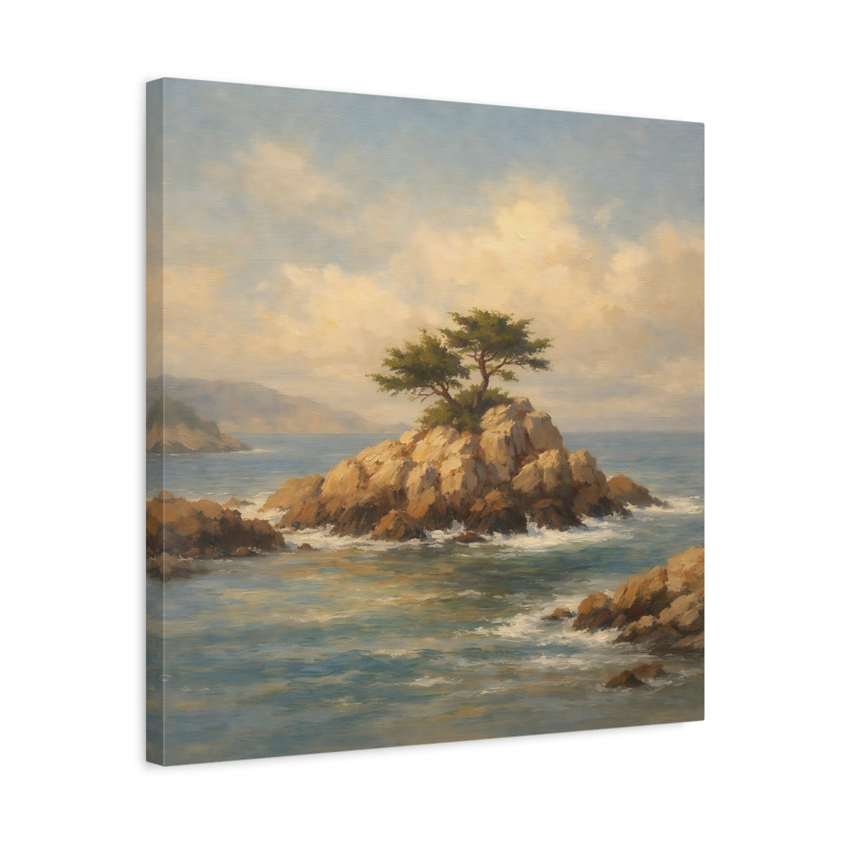 Side Mockup 5. Nature Rocky Islet Coastal Landscape Blue shown as stretched canvas wall art