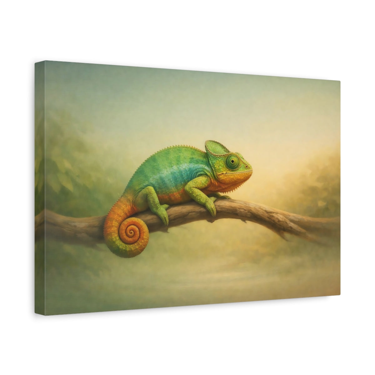 Animals Chameleon Green Orange - Canvas Wall Art Print