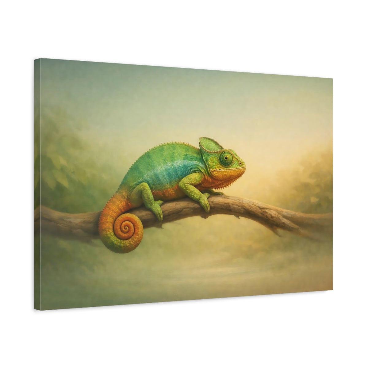Animals Chameleon Green Orange - Canvas Wall Art Print