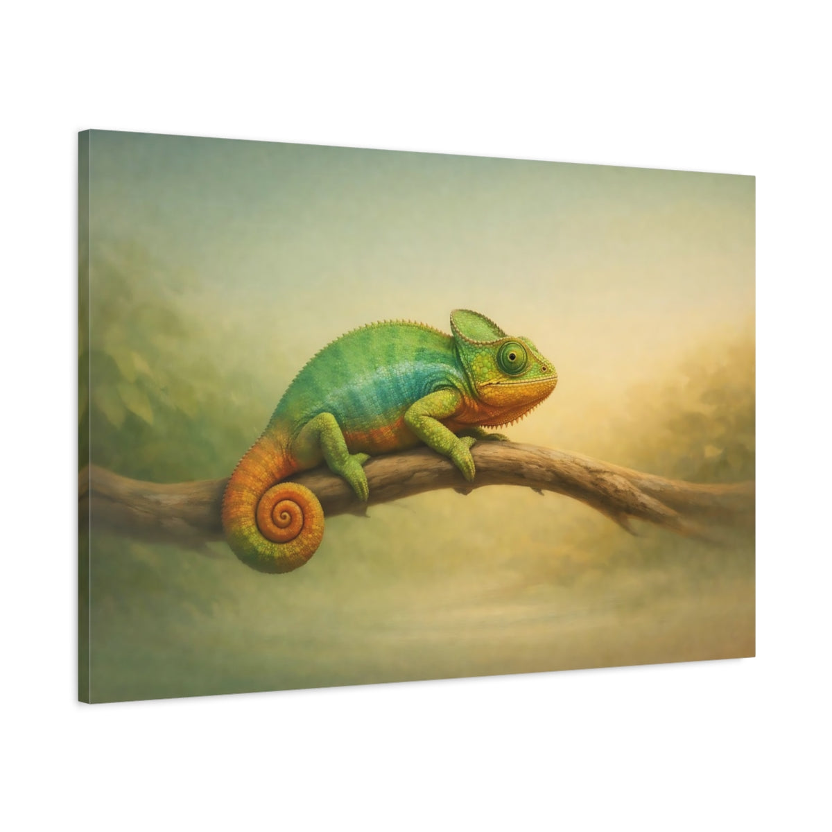 Animals Chameleon Green Orange - Canvas Wall Art Print
