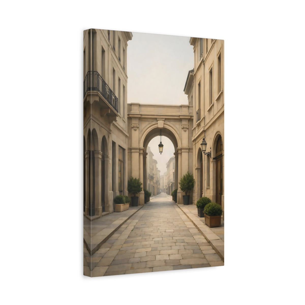 Vintage Cobblestone Street Cream Stone - Canvas Wall Art Print