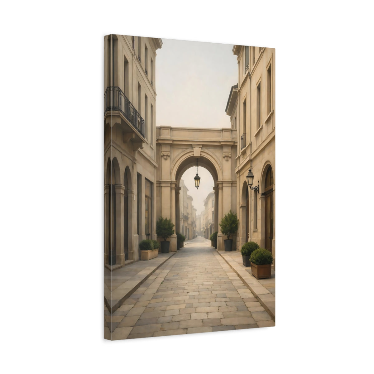 Vintage Cobblestone Street Cream Stone - Canvas Wall Art Print