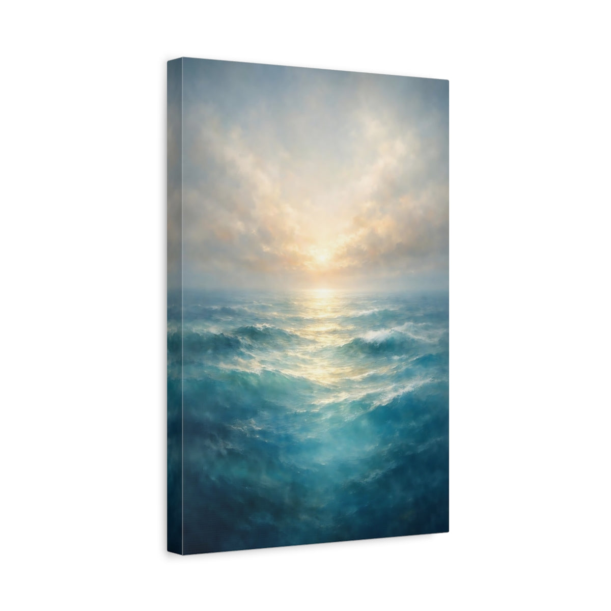 Side Mockup 4. Nature Ocean Waves Blue Ocean Art shown as stretched canvas wall art