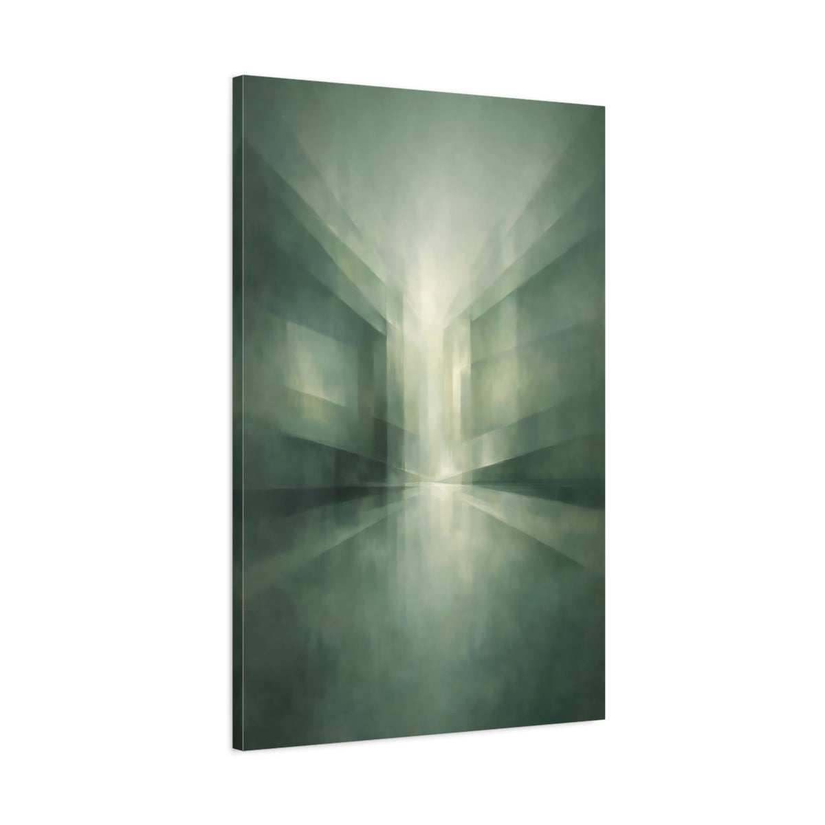 Side Mockup 1. Abstract Abstract Architecture Green Abstract shown as stretched canvas wall art