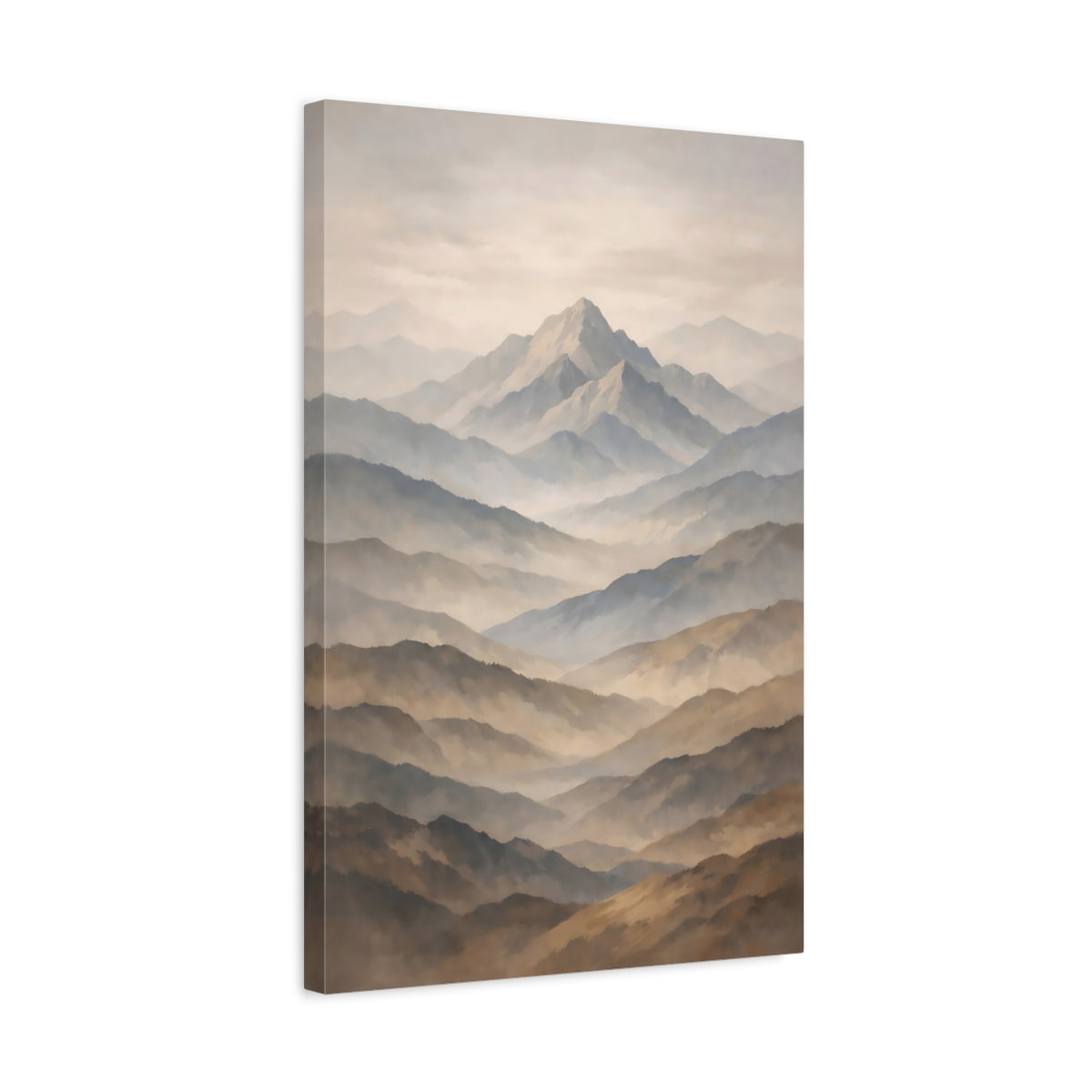 Side Mockup 3. Nature Mountains Brown And Blue Mountains shown as stretched canvas wall art