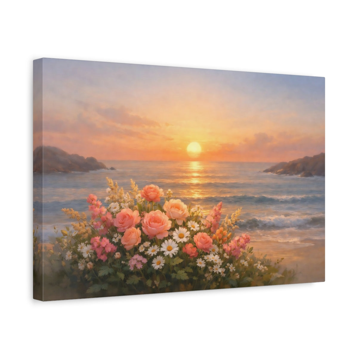 Floral Sunrise Ocean Sunset Nature - Canvas Wall Art Print