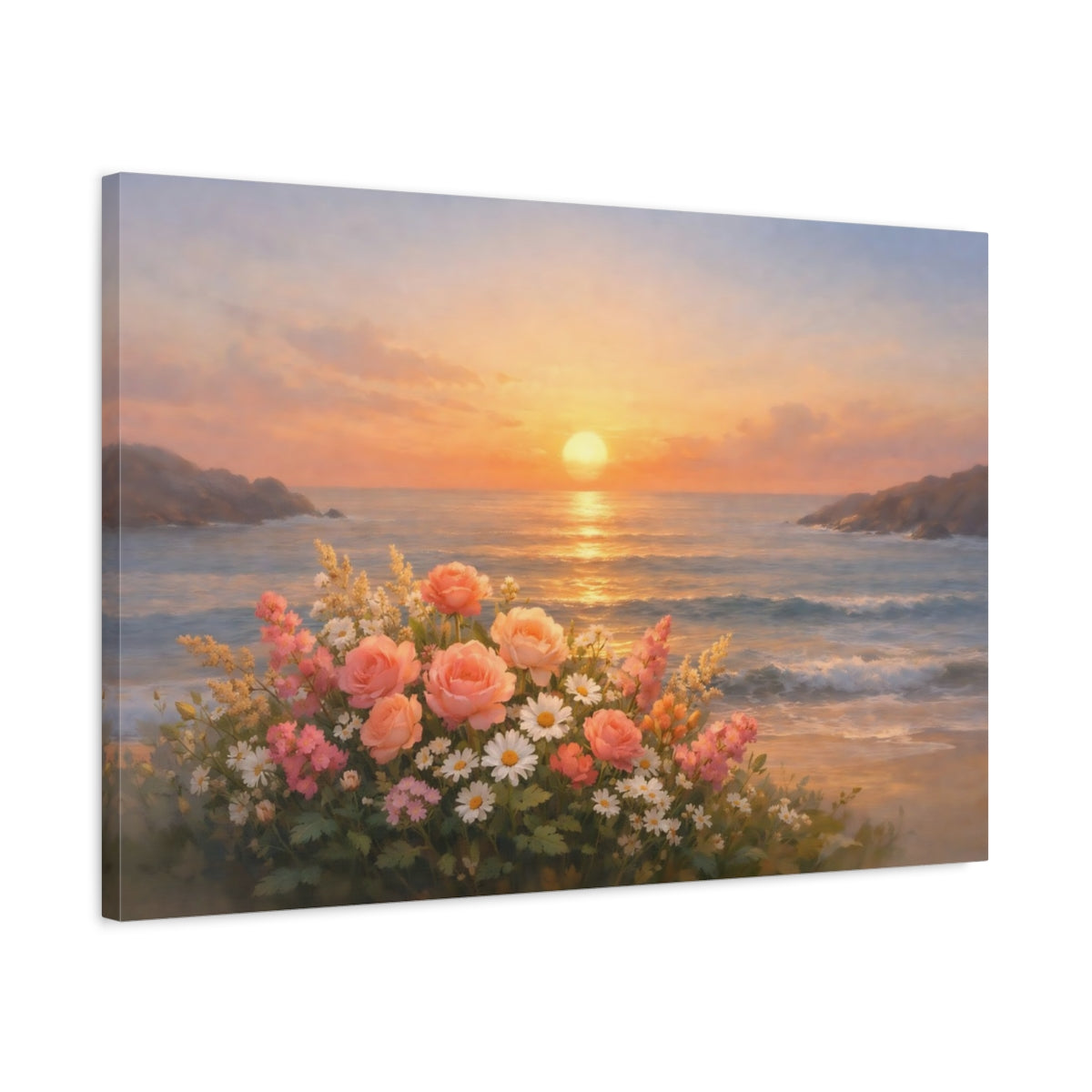 Floral Sunrise Ocean Sunset Nature - Canvas Wall Art Print