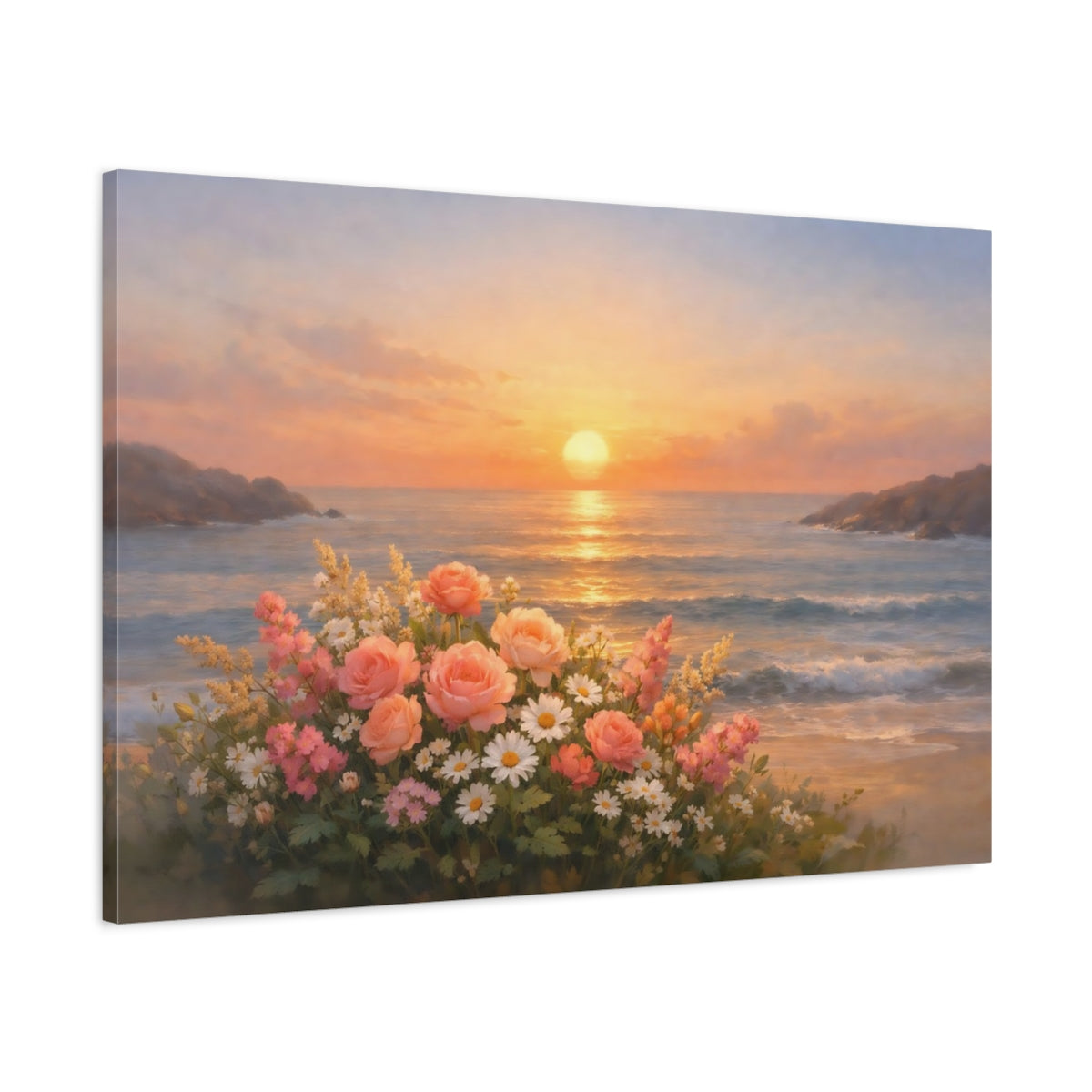 Floral Sunrise Ocean Sunset Nature - Canvas Wall Art Print
