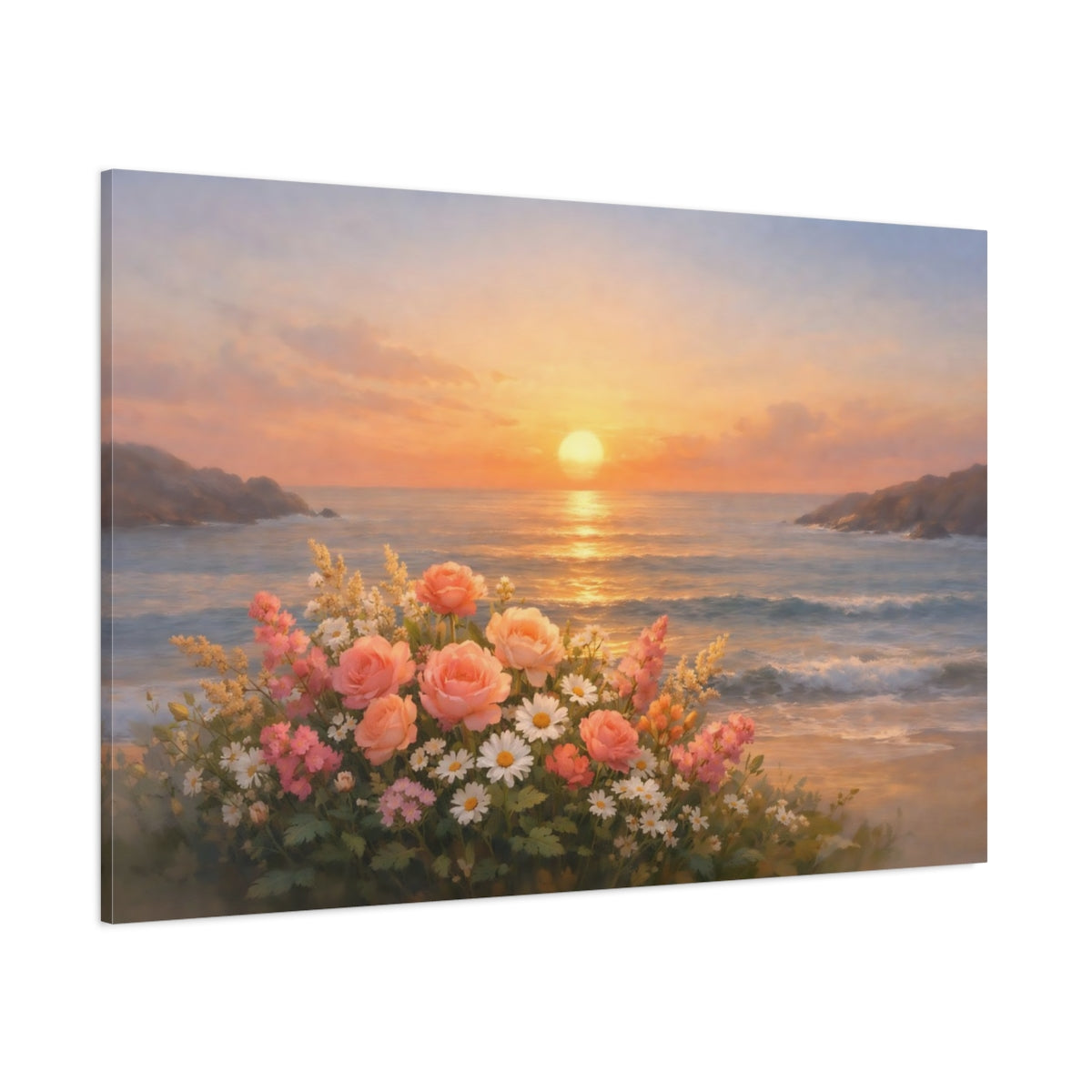 Floral Sunrise Ocean Sunset Nature - Canvas Wall Art Print