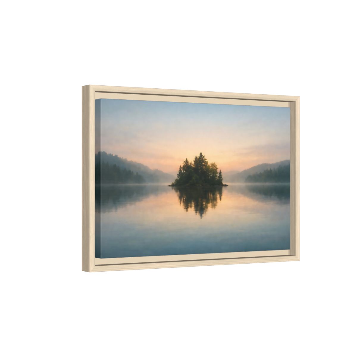 Side Mockup 4. Refined Texture Calm Lake shown as stretched canvas wall art