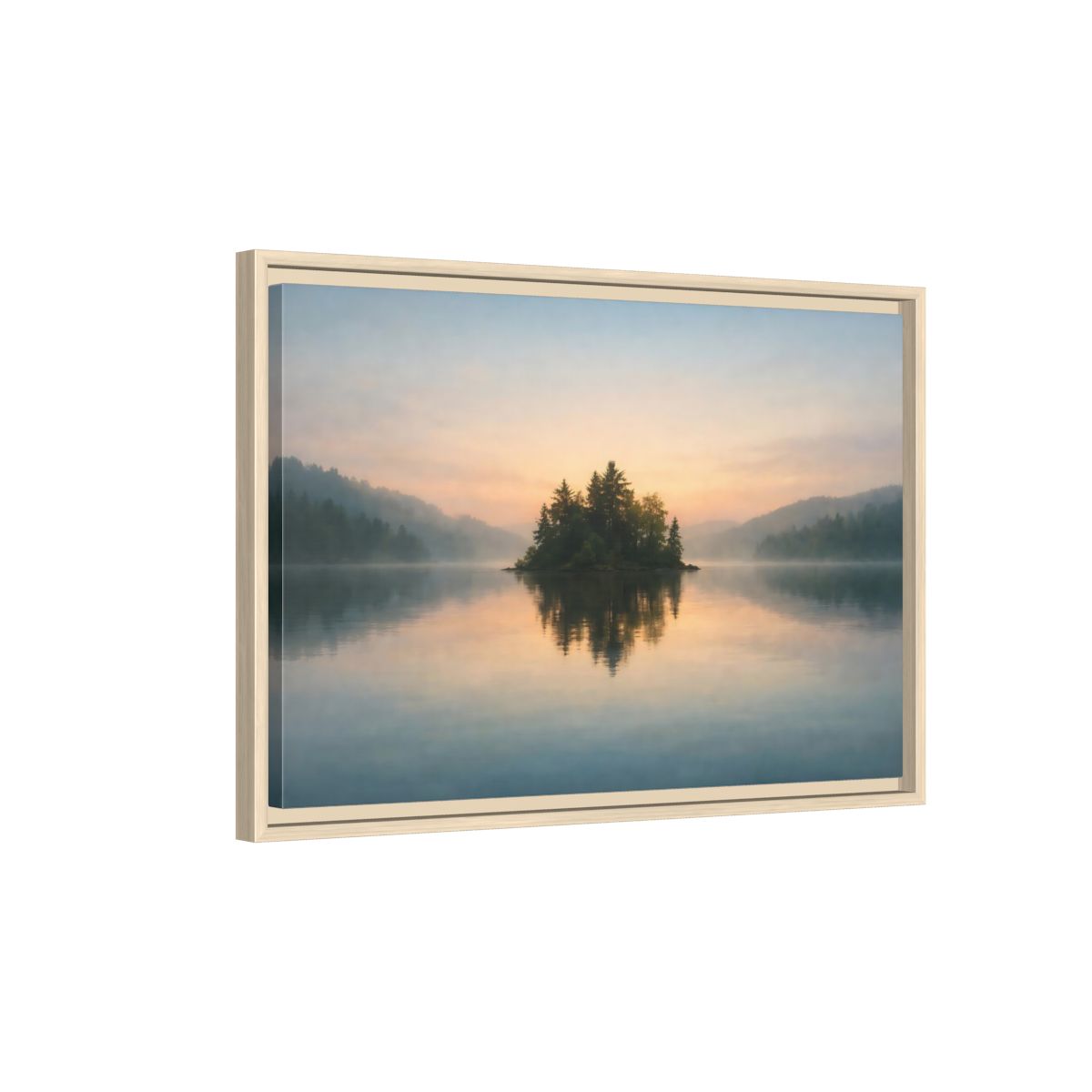 Side Mockup 3. Refined Texture Calm Lake shown as stretched canvas wall art