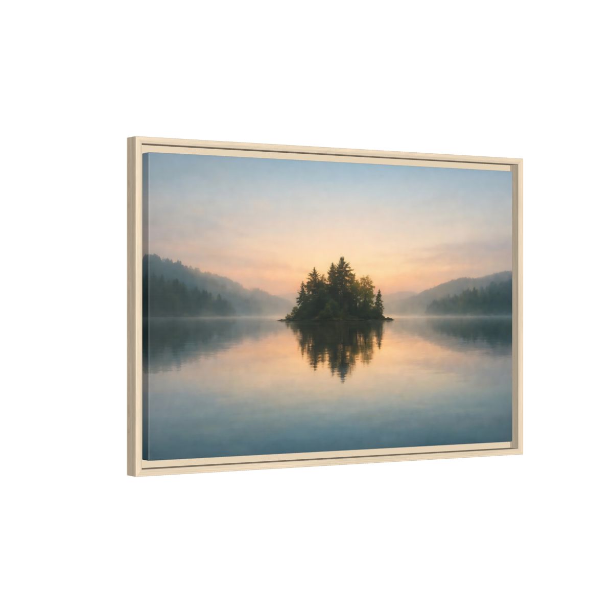 Side Mockup 2. Refined Texture Calm Lake shown as stretched canvas wall art