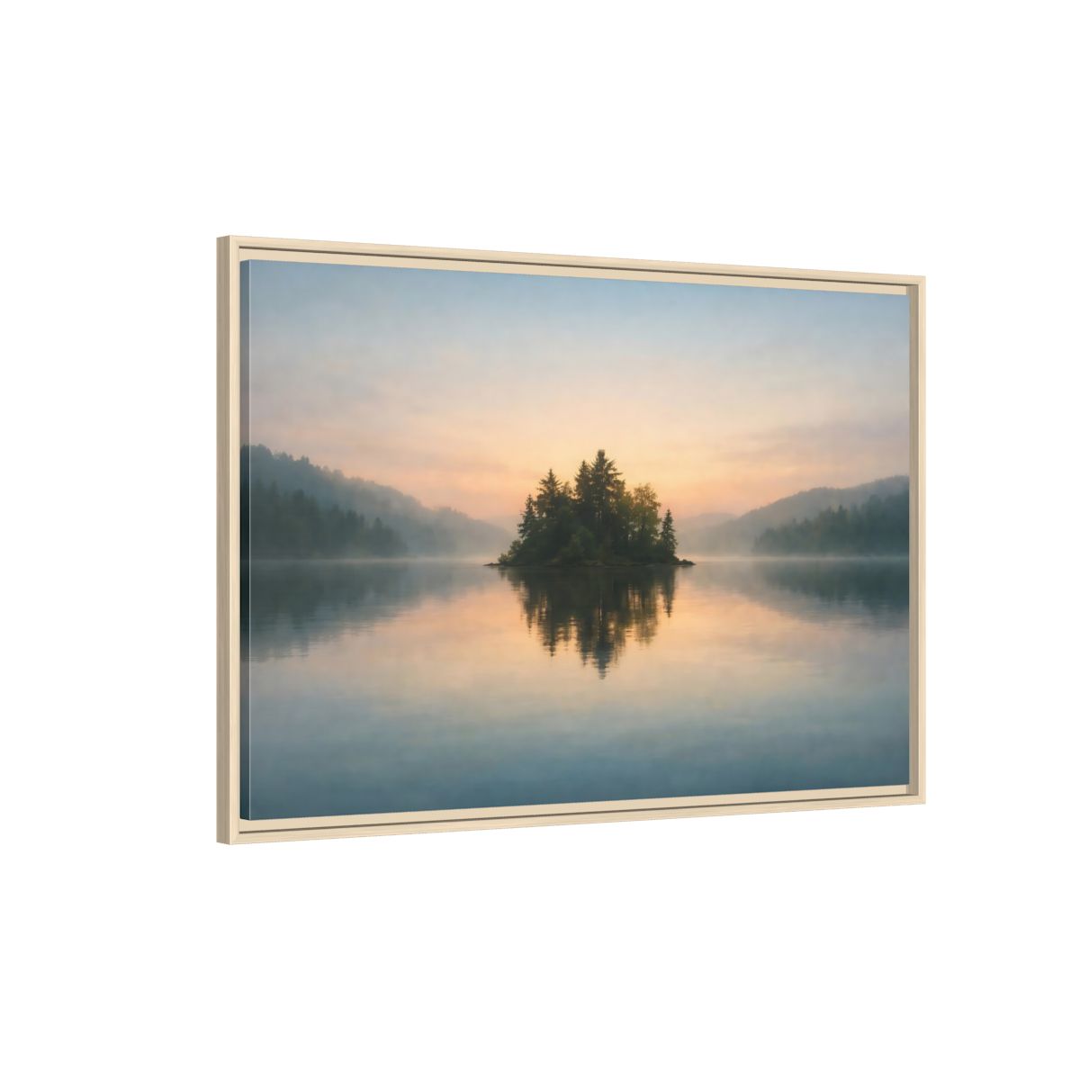 Side Mockup 1. Refined Texture Calm Lake shown as stretched canvas wall art