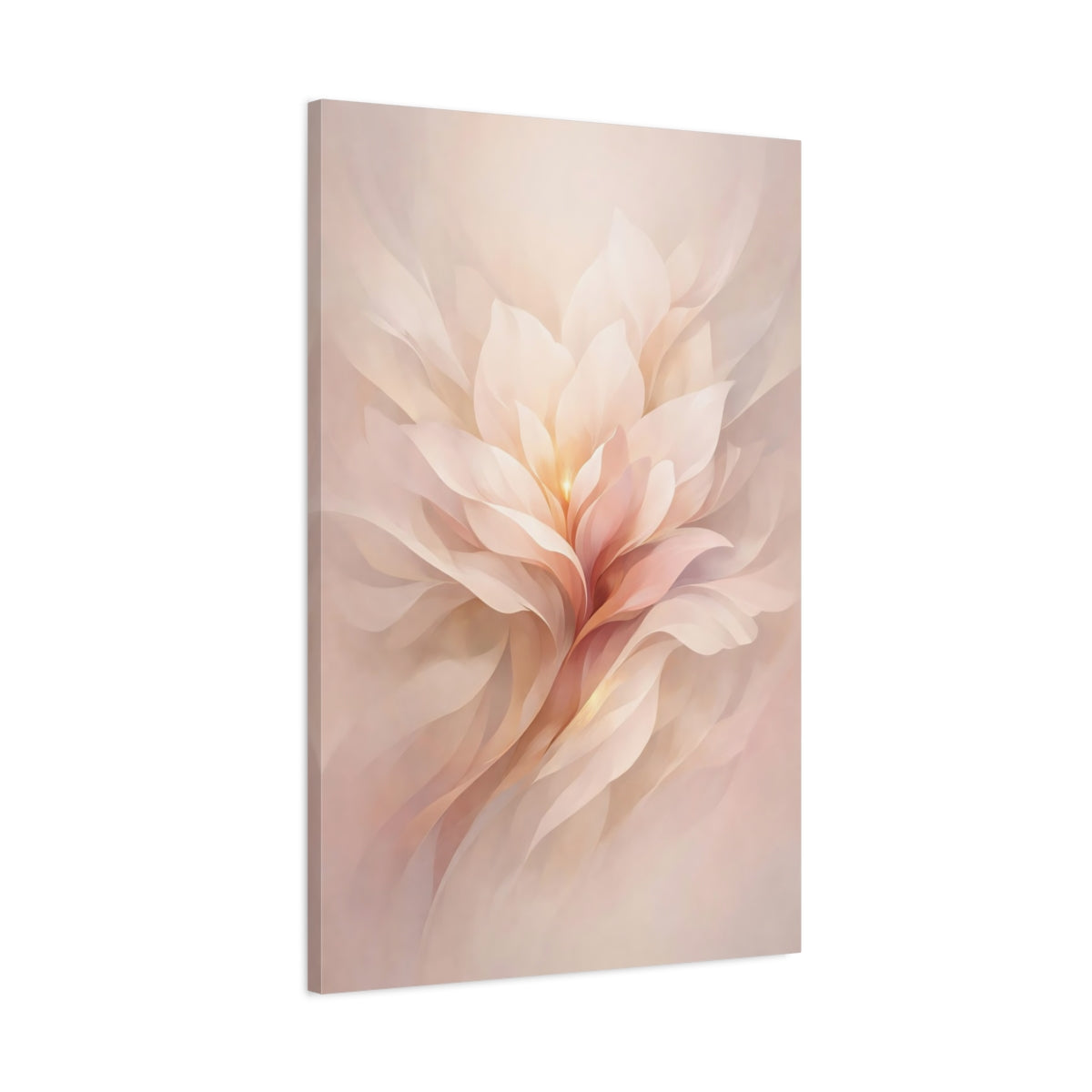 Side Mockup 1. Floral Abstract Flower Soft Pink Flower shown as stretched canvas wall art