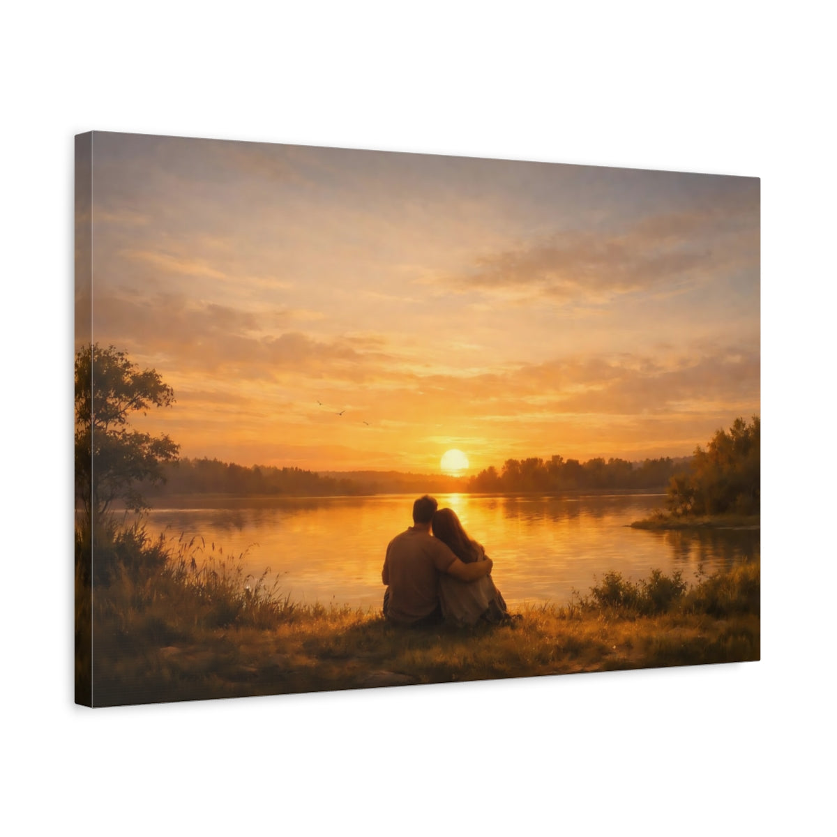 Side Mockup 3. Golden Glow Sunset shown as stretched canvas wall art