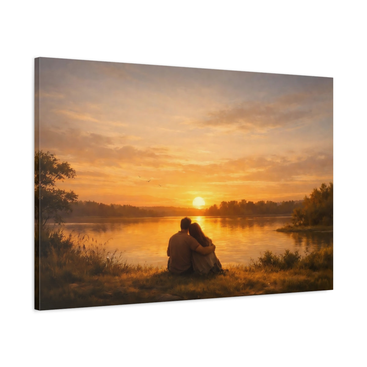 Side Mockup 1. Golden Glow Sunset shown as stretched canvas wall art