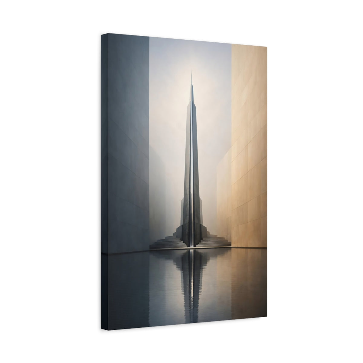 Side Mockup 3. Science Fiction Futuristic Building Gray And Brown Architecture shown as stretched canvas wall art