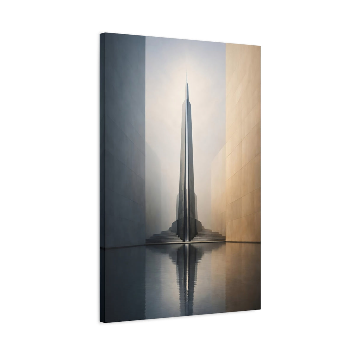 Side Mockup 2. Science Fiction Futuristic Building Gray And Brown Architecture shown as stretched canvas wall art