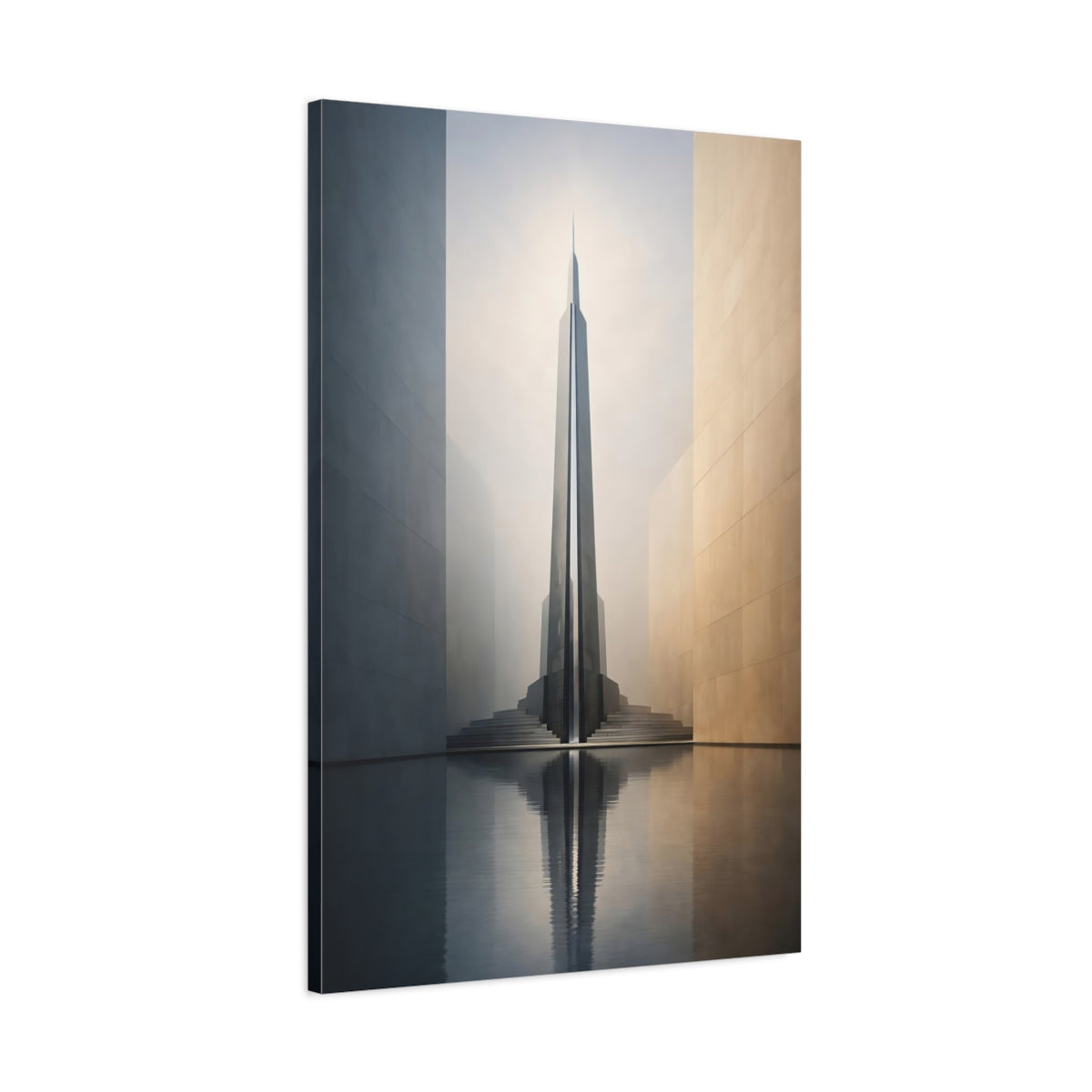 Side Mockup 1. Science Fiction Futuristic Building Gray And Brown Architecture shown as stretched canvas wall art