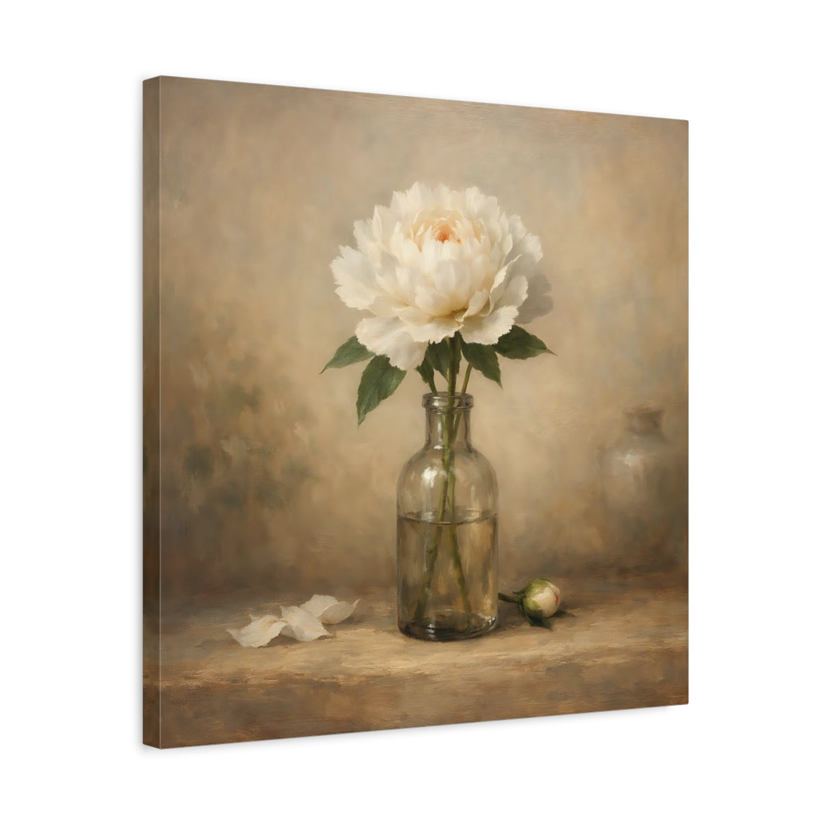 Side Mockup 5. Floral White Peony White Peony shown as stretched canvas wall art
