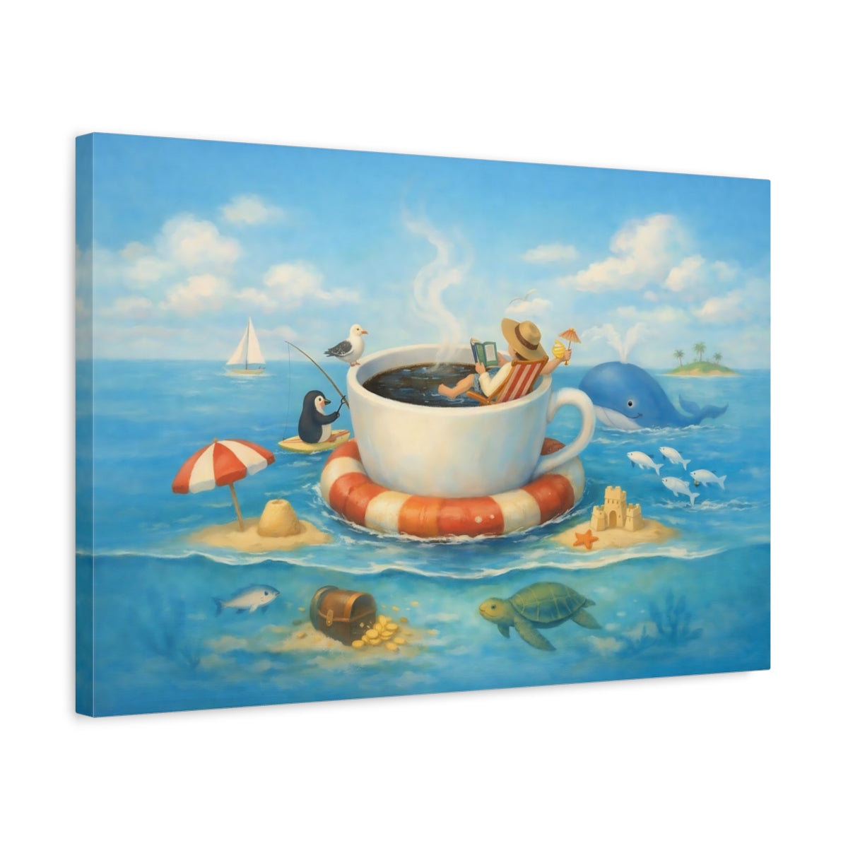 Funny Coffee Cup Ocean Relaxation - Canvas Wall Art Print