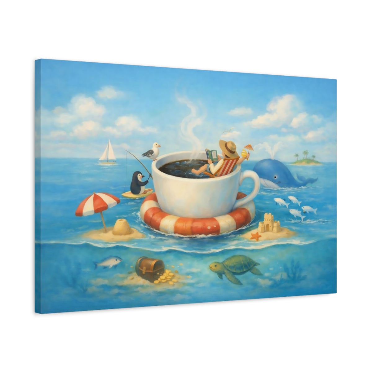 Funny Coffee Cup Ocean Relaxation - Canvas Wall Art Print