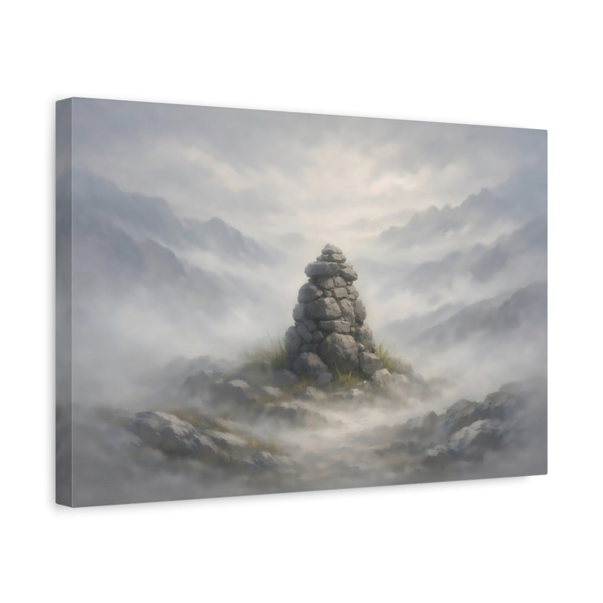 Mist Depth Neutral Texture Rock Cairn Nature - Canvas Wall Art Print