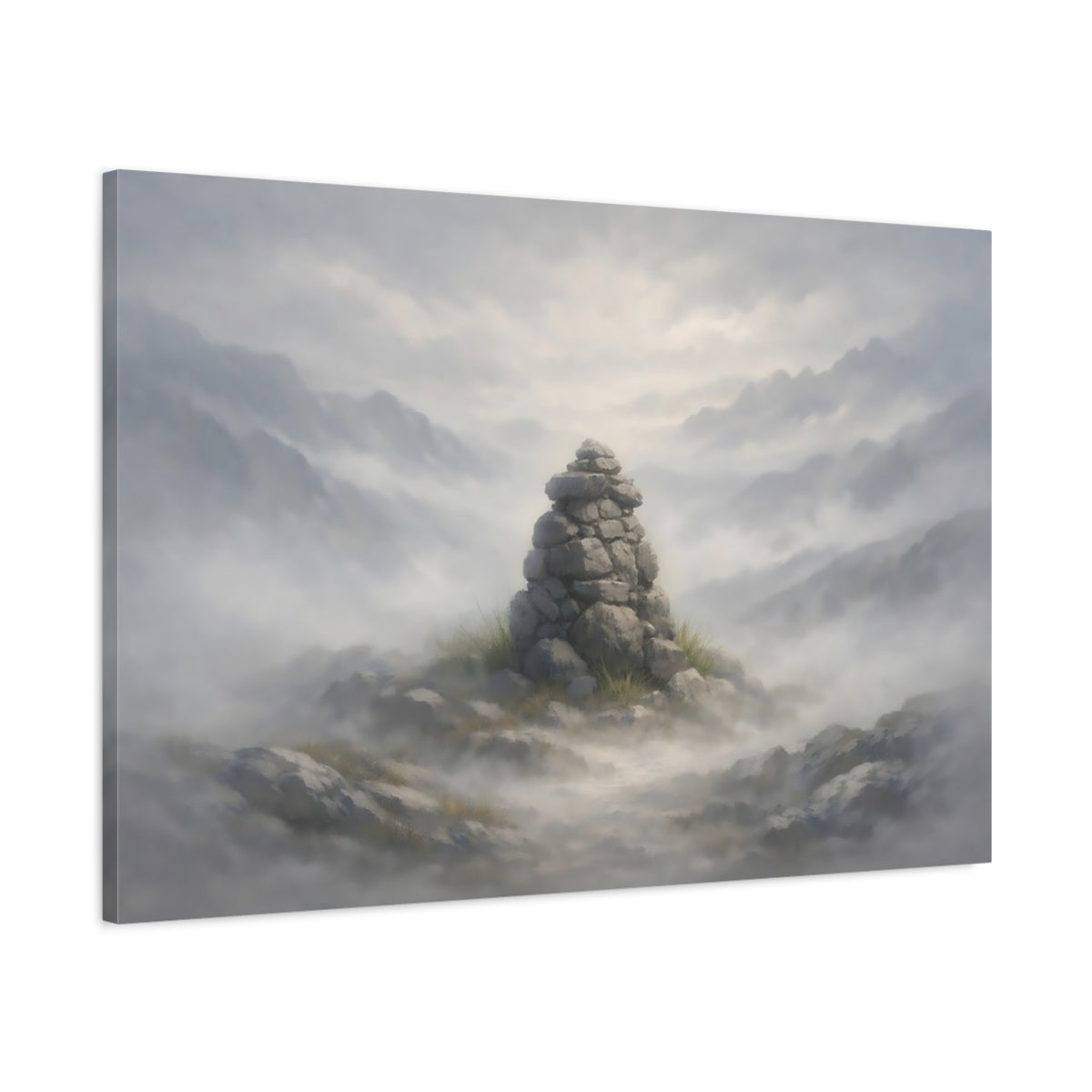 Mist Depth Neutral Texture Rock Cairn Nature - Canvas Wall Art Print