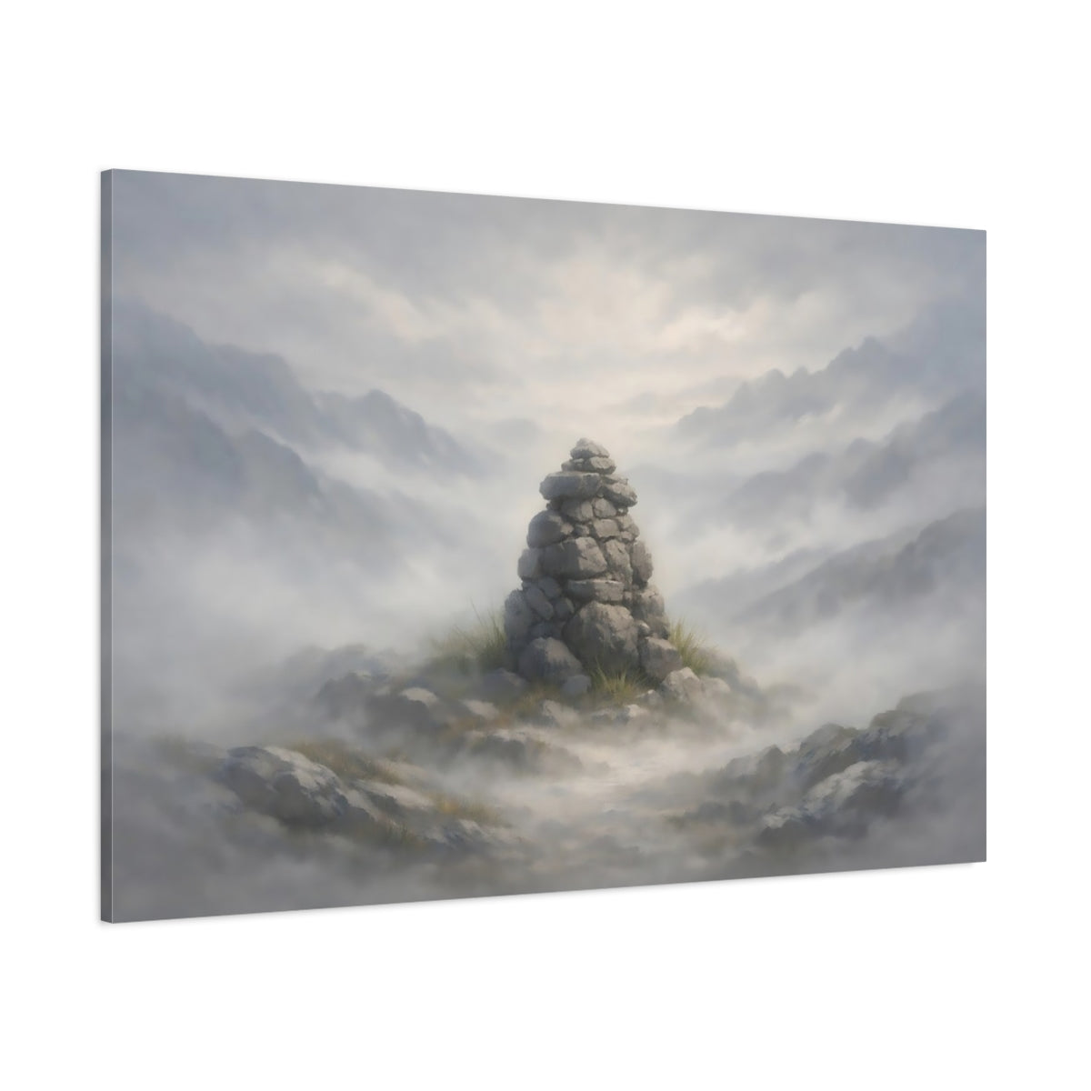 Mist Depth Neutral Texture Rock Cairn Nature - Canvas Wall Art Print