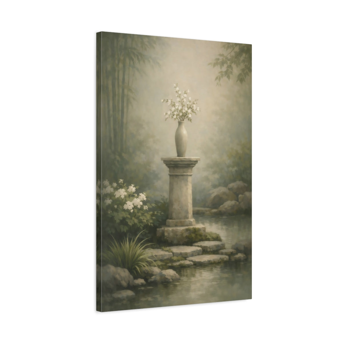 Nature Floral Vase Muted Green Garden - Canvas Wall Art Print