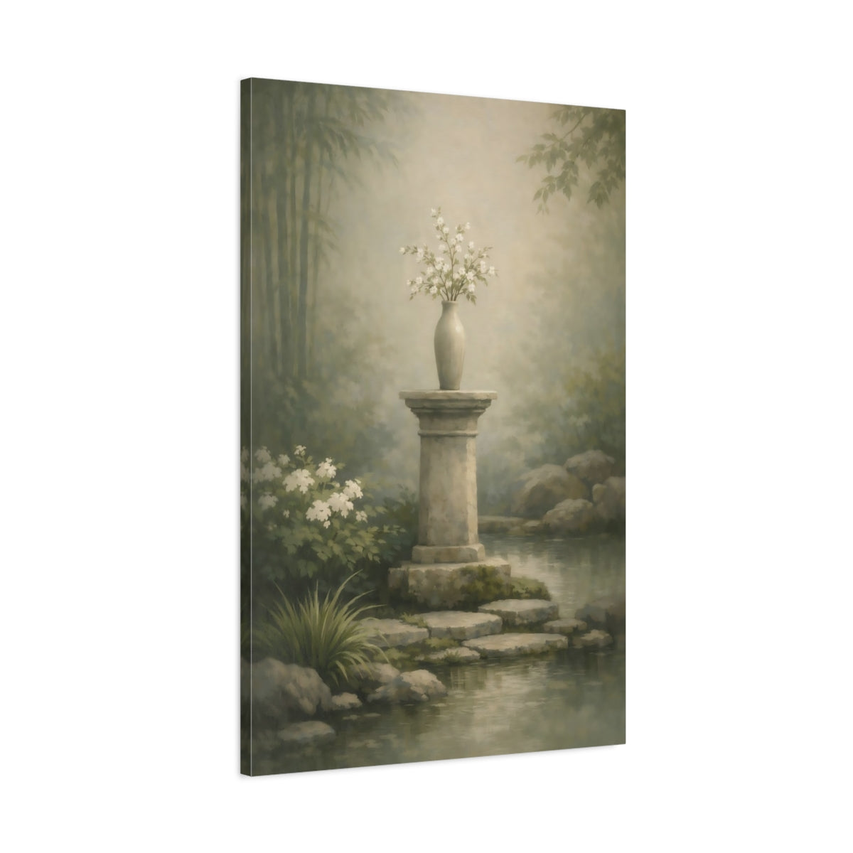 Nature Floral Vase Muted Green Garden - Canvas Wall Art Print