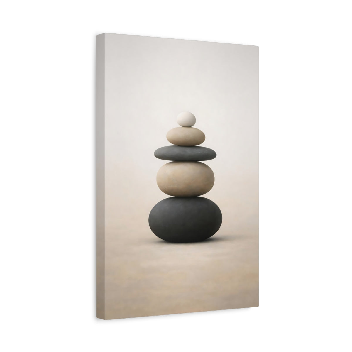 Nature Stacked Stones Black And Beige - Canvas Wall Art Print