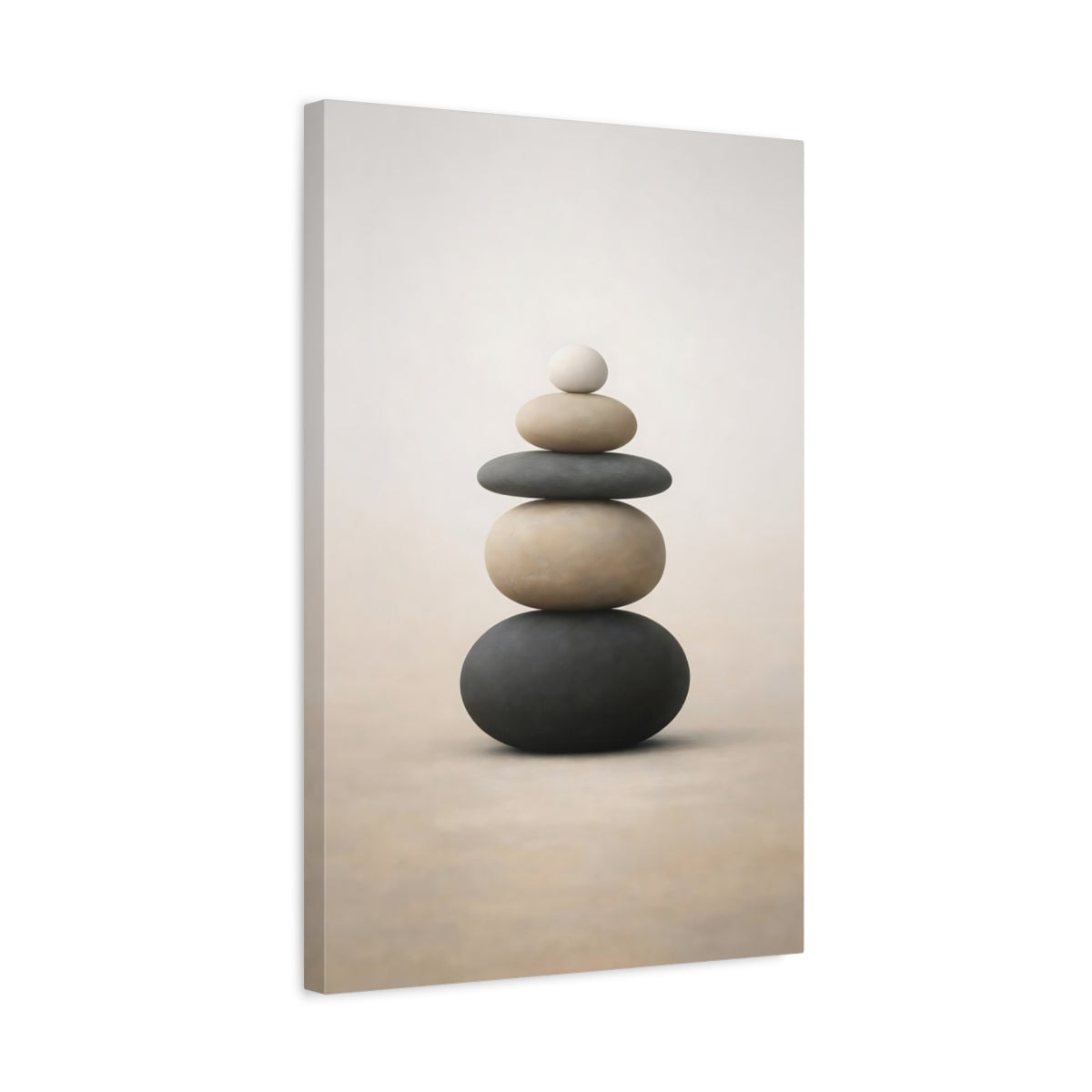 Nature Stacked Stones Black And Beige - Canvas Wall Art Print