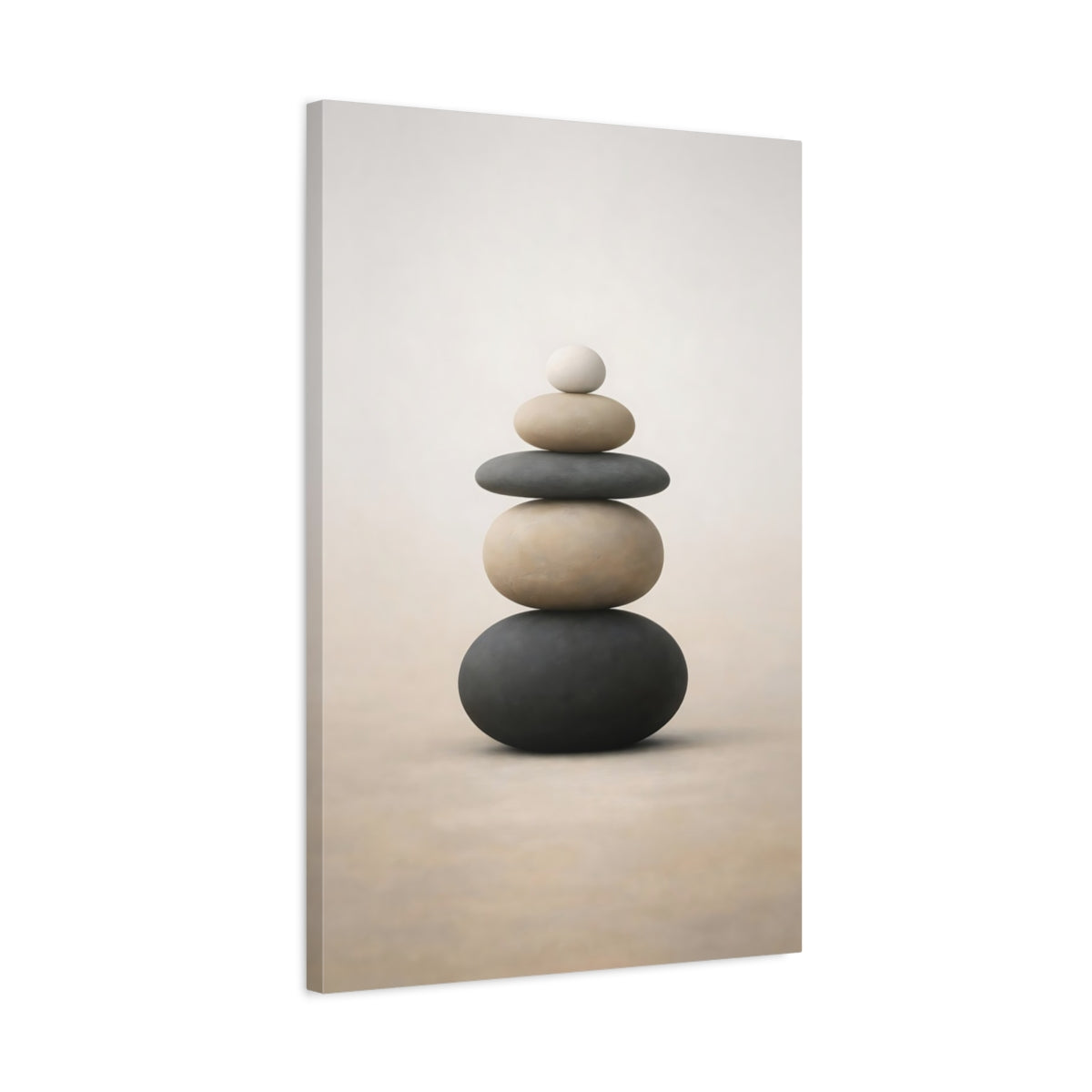 Nature Stacked Stones Black And Beige - Canvas Wall Art Print