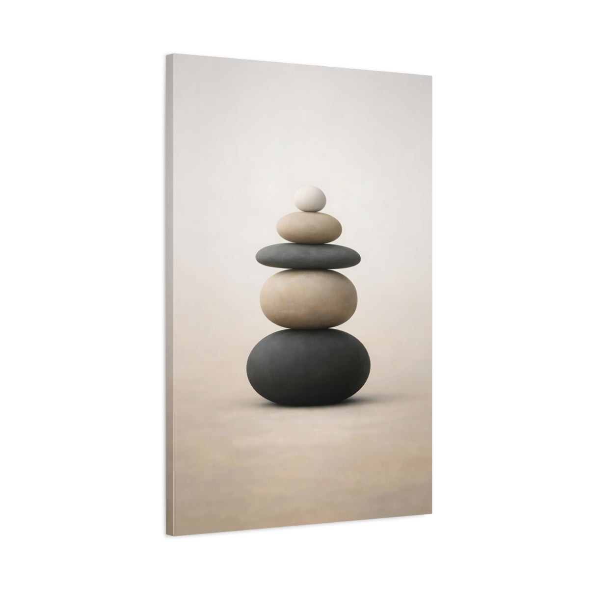 Nature Stacked Stones Black And Beige - Canvas Wall Art Print