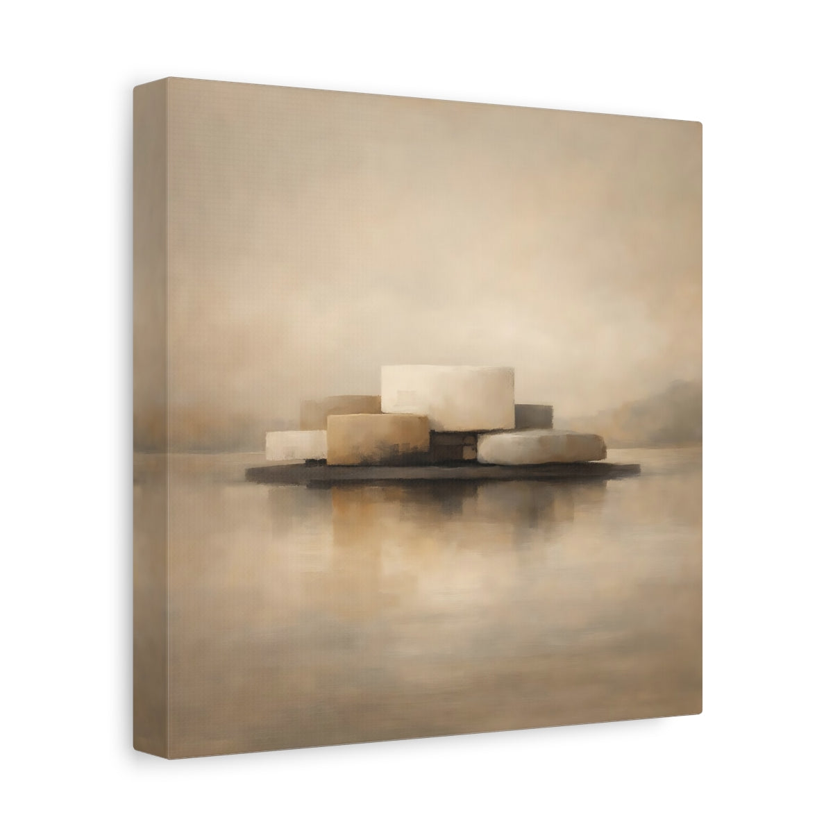 Side Mockup 9. Abstract Abstract Forms Beige And Brown shown as stretched canvas wall art