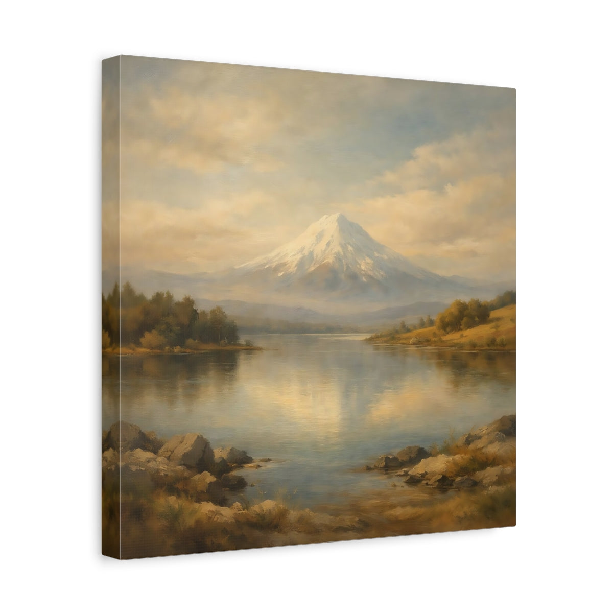 Side Mockup 7. Nature Snowy Mountain Beige Blue Mountain shown as stretched canvas wall art