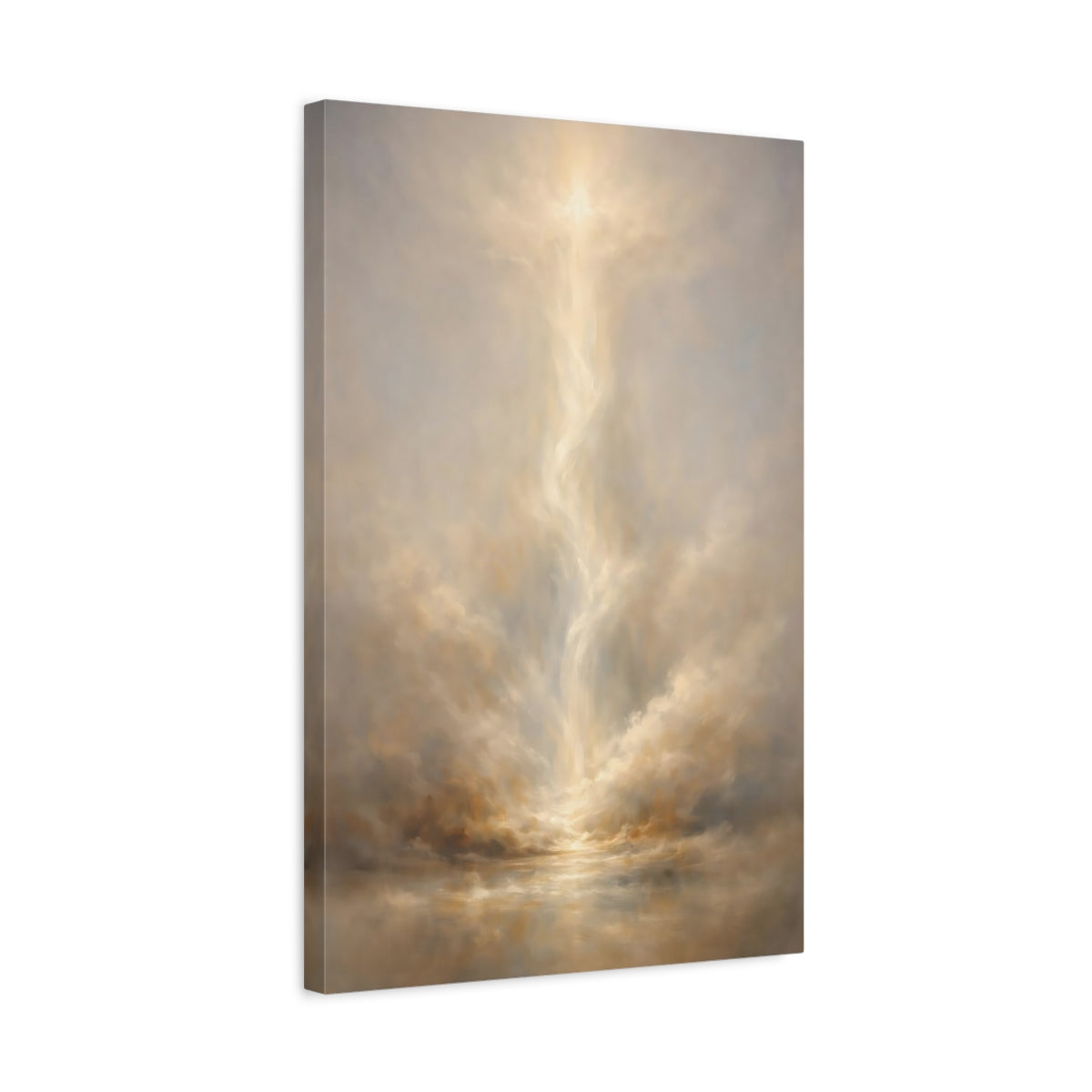 Side Mockup 3. Abstract Celestial Light Golden Clouds shown as stretched canvas wall art