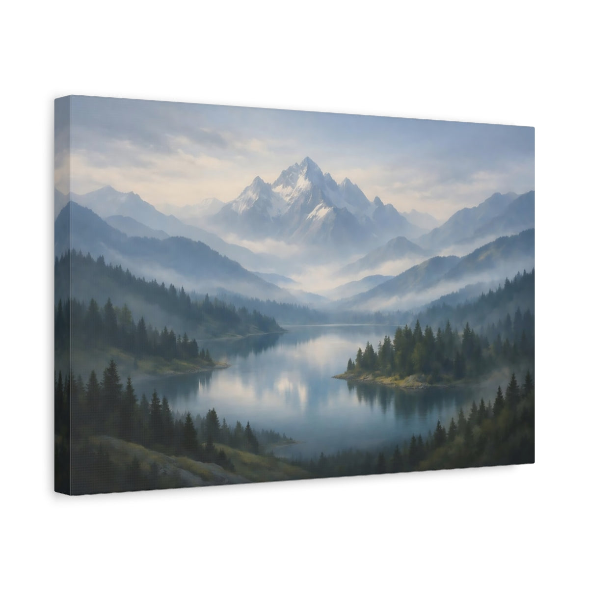 Contemporary Misty Mountains Lake Nature - Canvas Wall Art Print
