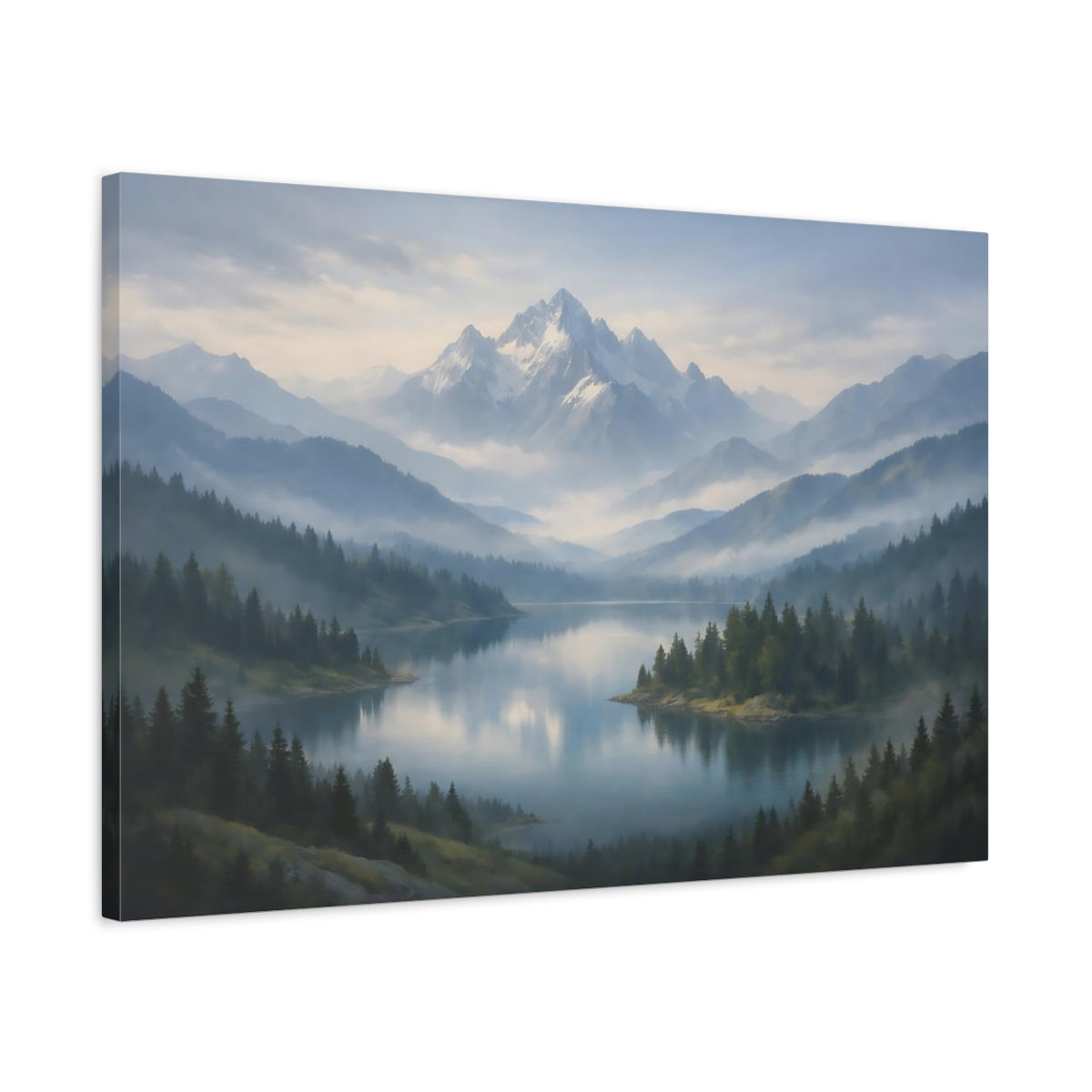 Contemporary Misty Mountains Lake Nature - Canvas Wall Art Print