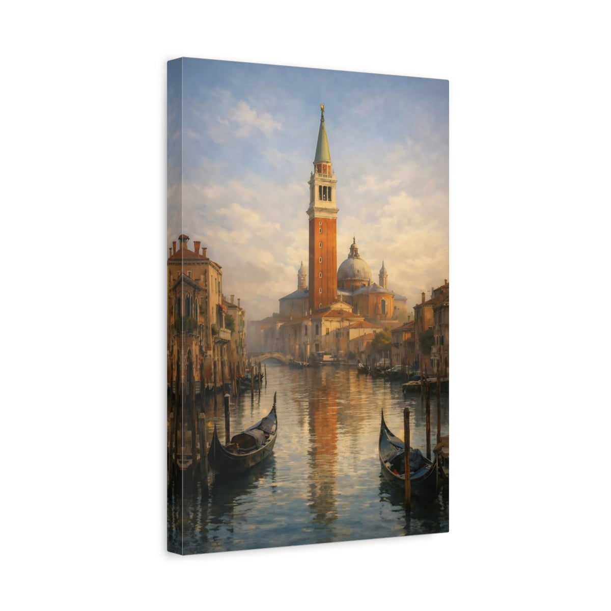 Side Mockup 4. Vintage Venice Canal Muted Venice Art shown as stretched canvas wall art