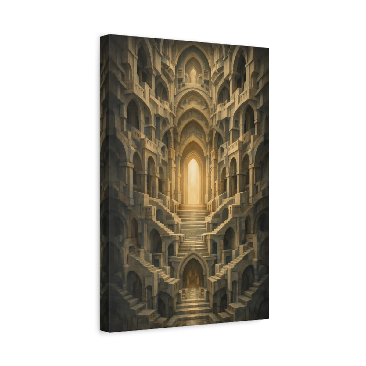 Abstract Labyrinth Stone And Gold - Canvas Wall Art Print