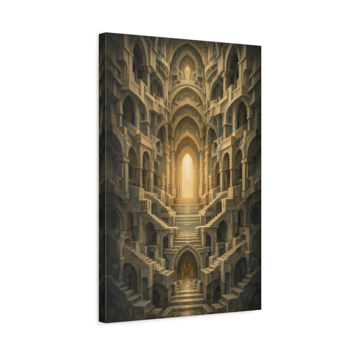 Abstract Labyrinth Stone And Gold - Canvas Wall Art Print