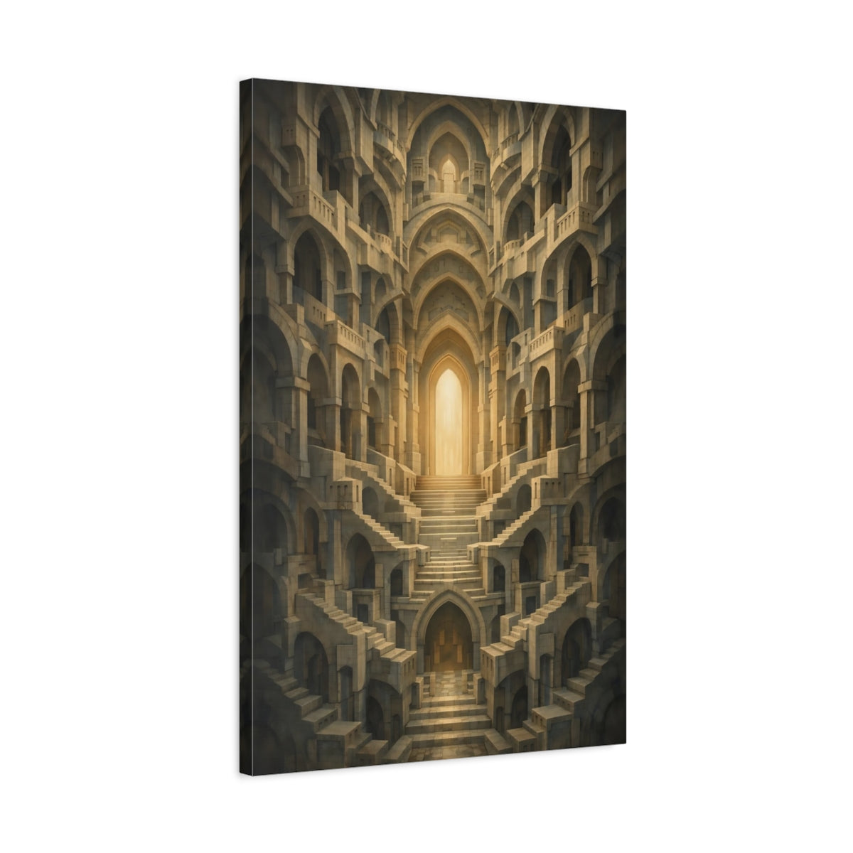 Abstract Labyrinth Stone And Gold - Canvas Wall Art Print