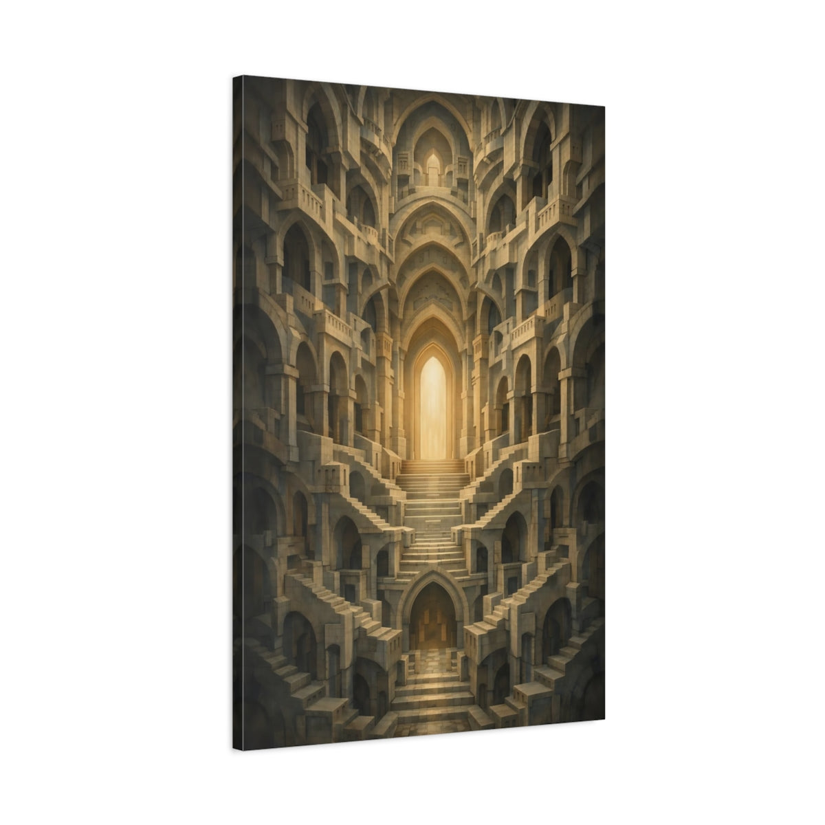 Abstract Labyrinth Stone And Gold - Canvas Wall Art Print