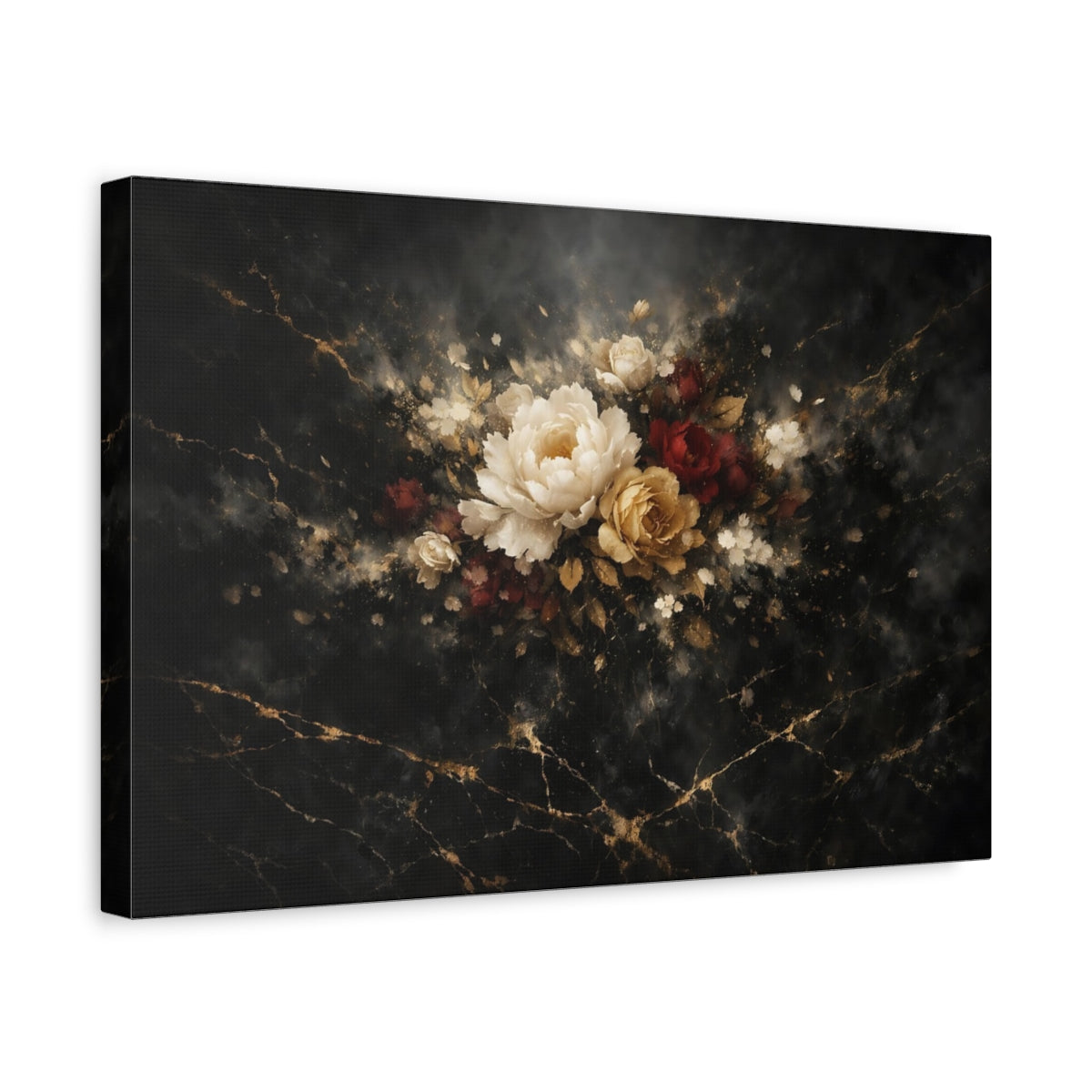 Floral Black Marble Arrangement - Canvas Wall Art Print