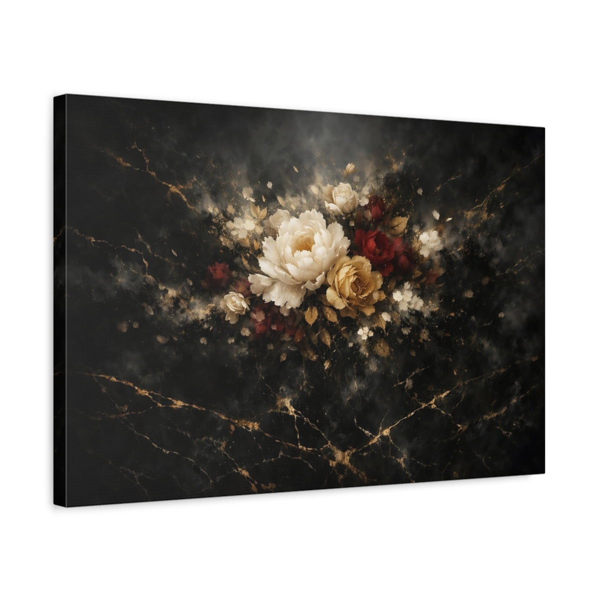 Floral Black Marble Arrangement - Canvas Wall Art Print