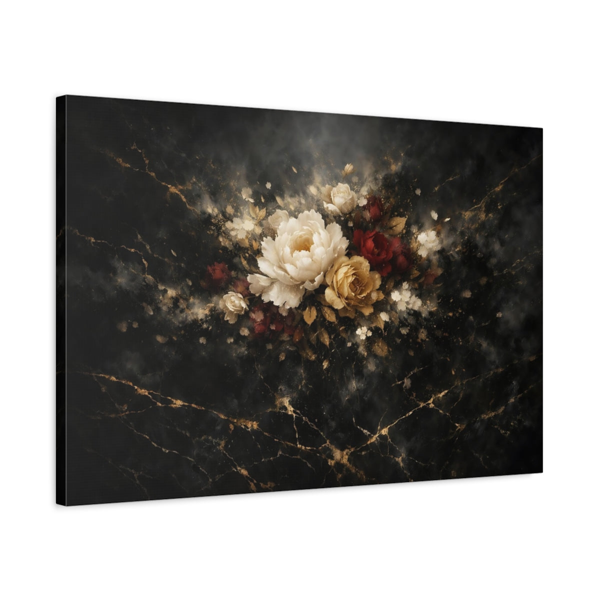 Floral Black Marble Arrangement - Canvas Wall Art Print