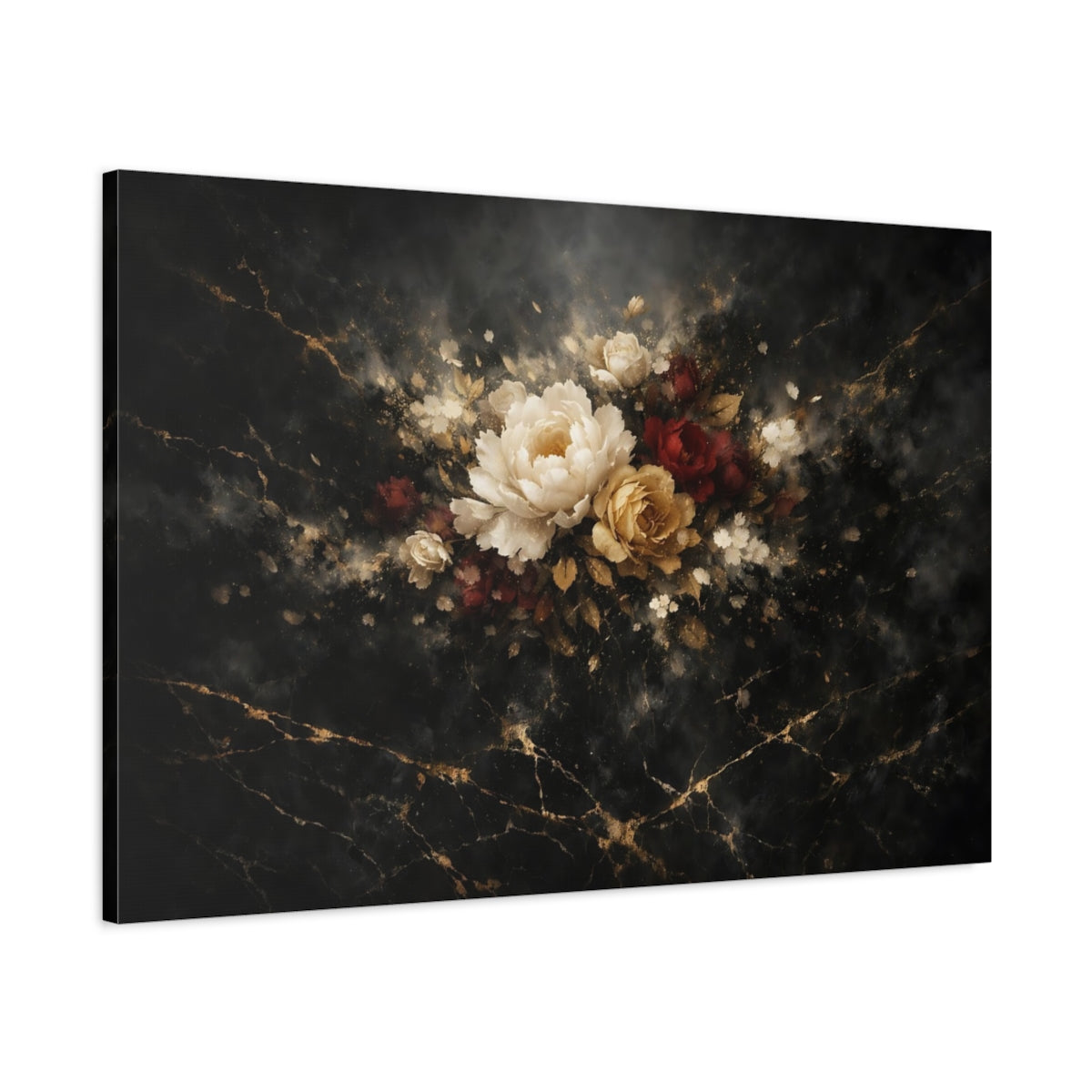 Floral Black Marble Arrangement - Canvas Wall Art Print
