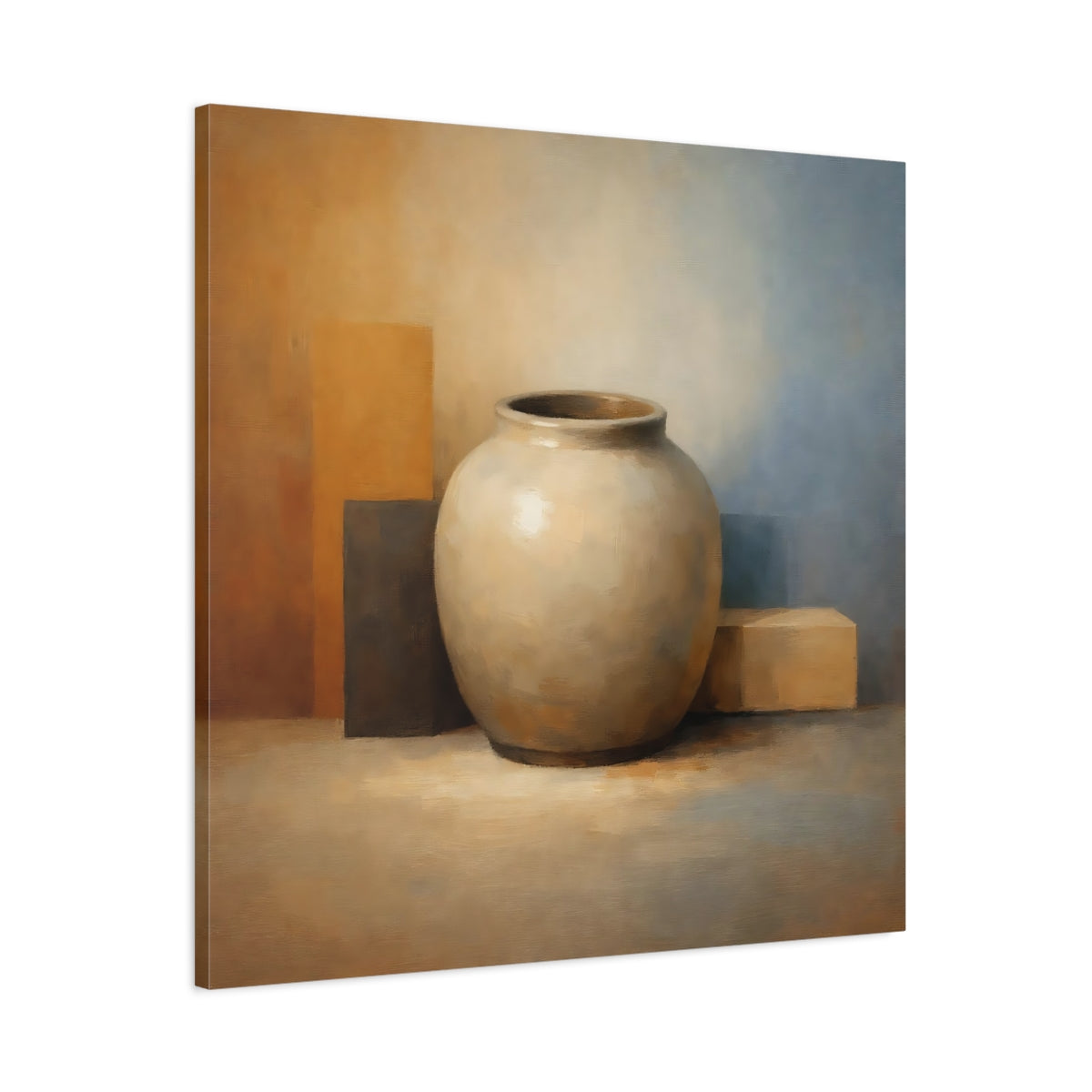 Side Mockup 2. Abstract Vase Earthy Tones shown as stretched canvas wall art